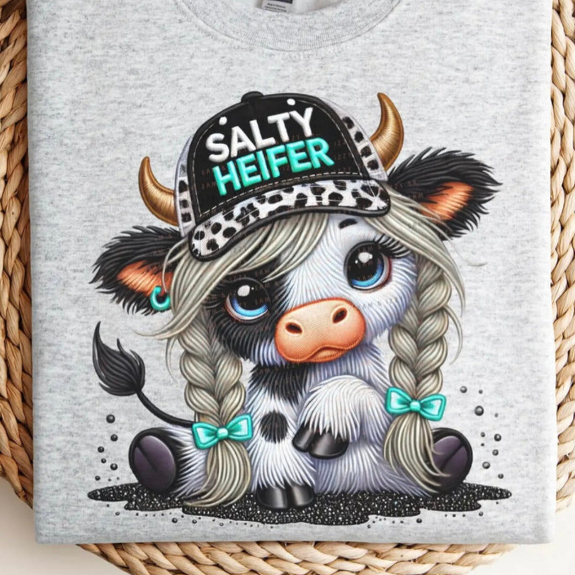 Salty Heifer Baby Cow RTS Glitter Clear Film Screen Print