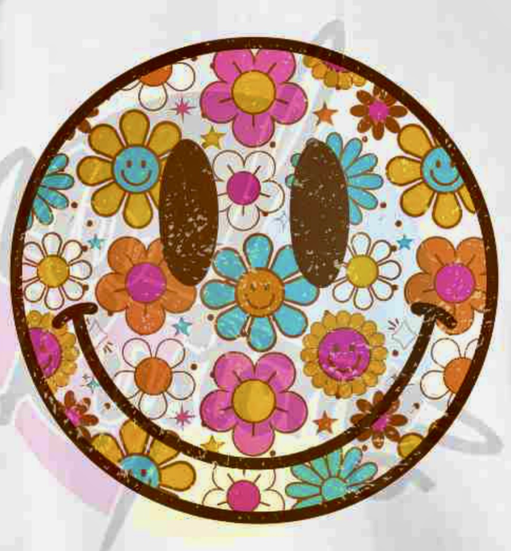 FLOWER POWER SMILEY RTS Glitter Clear Film Screen Print
