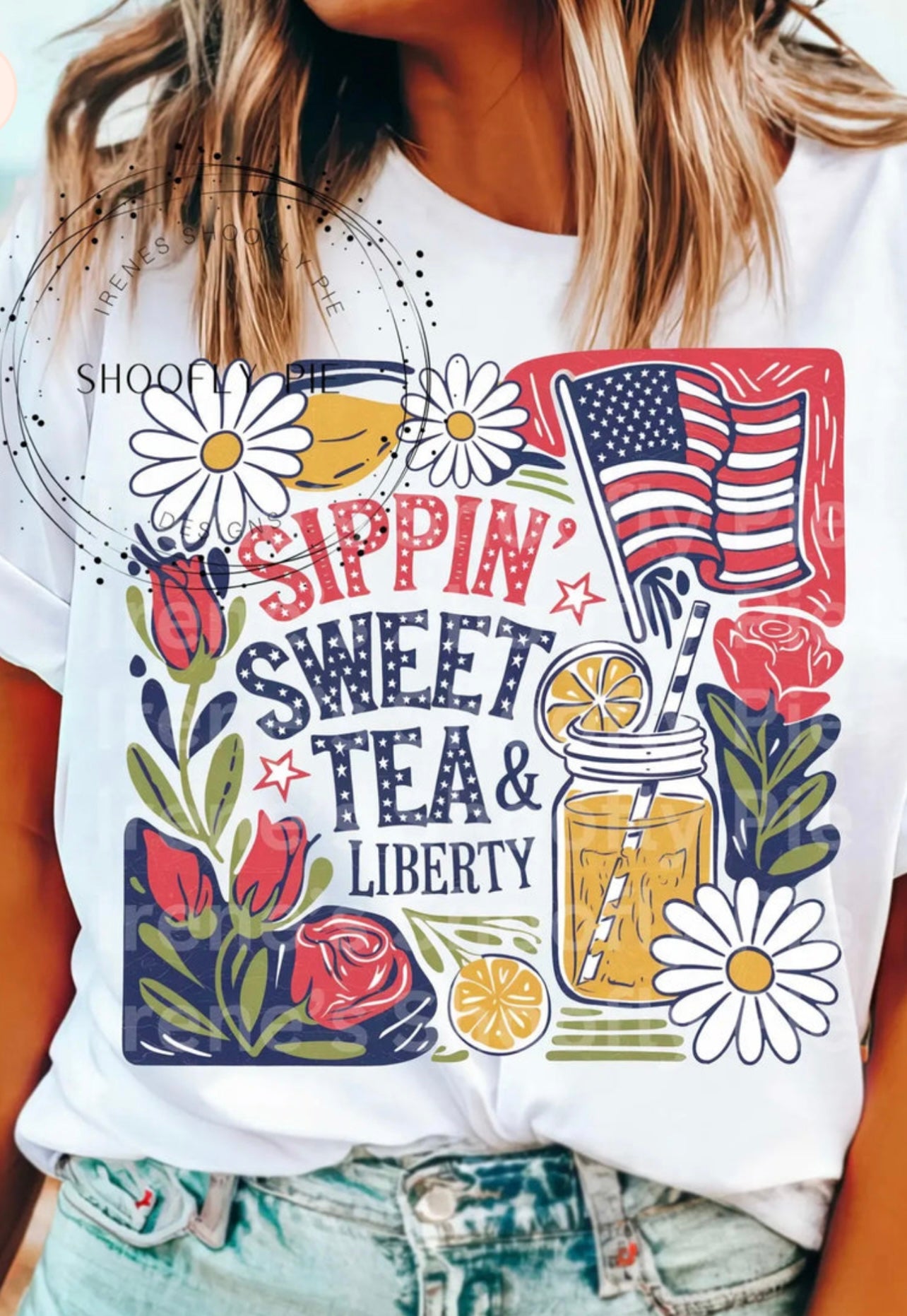 SIPPIN SWEET TEA & LIBERTY RTS Glitter Clear Film Screen Print