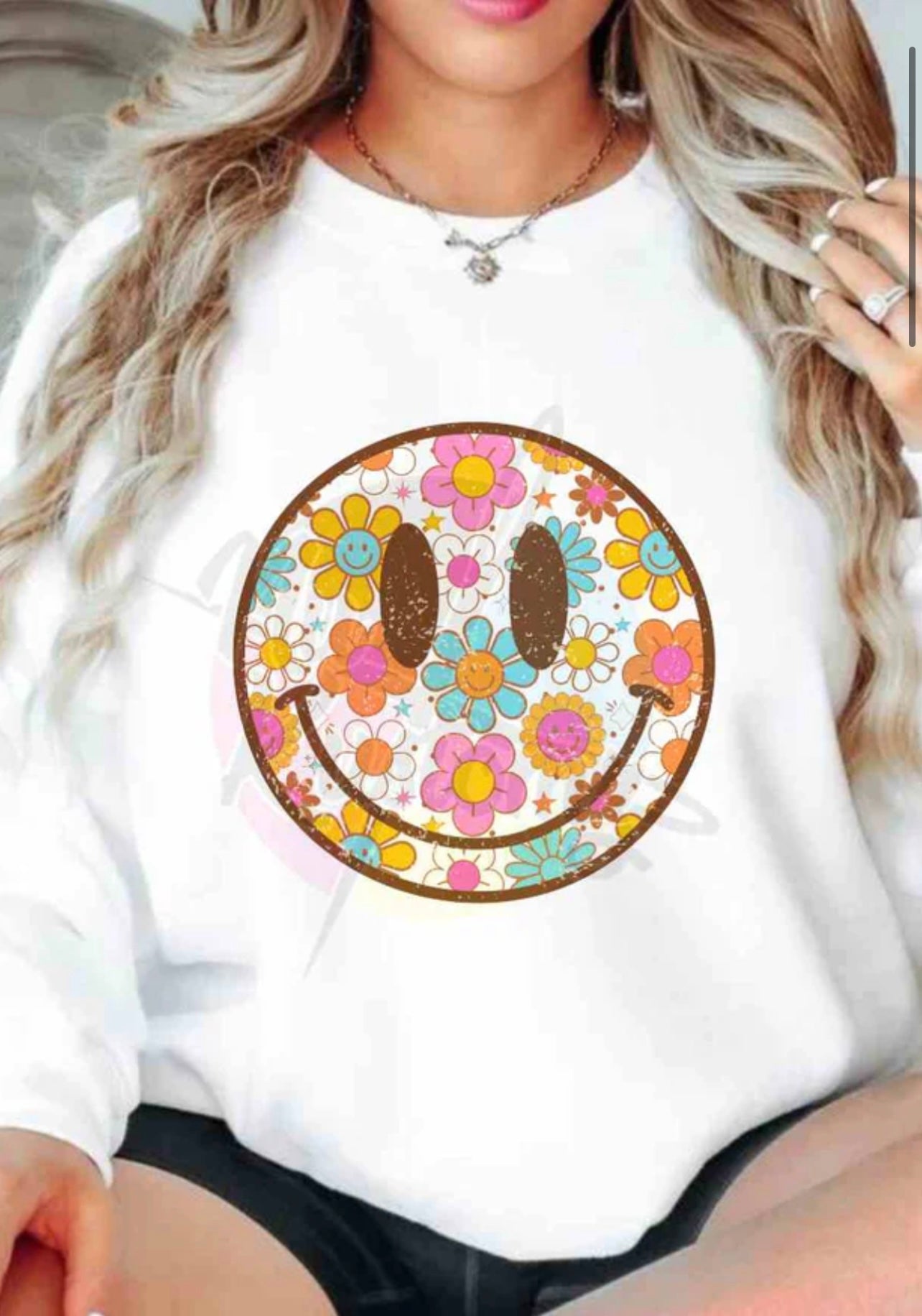 FLOWER POWER SMILEY RTS Glitter Clear Film Screen Print