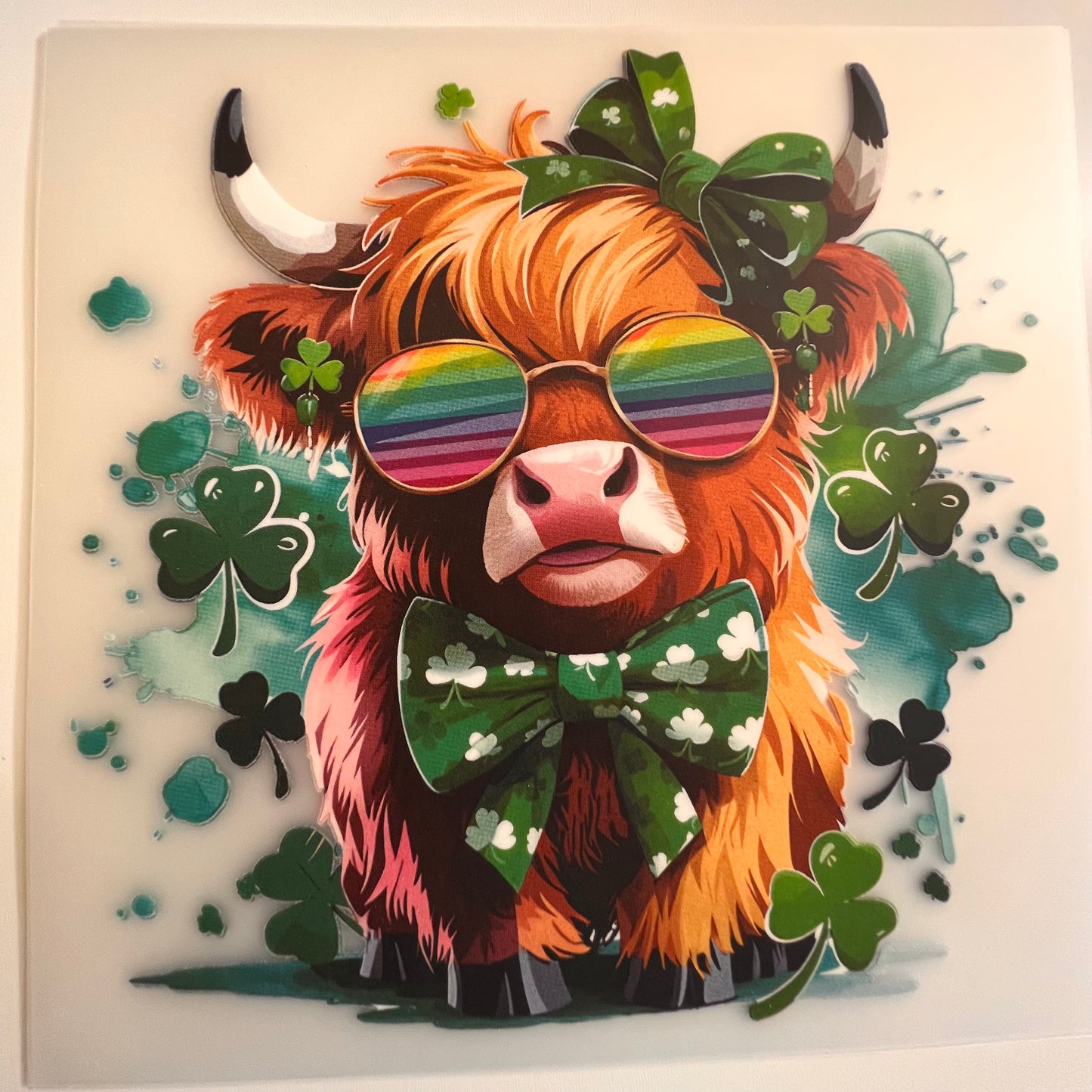 Full Color Screen Print - Lucky St Patricks Day highland Cow