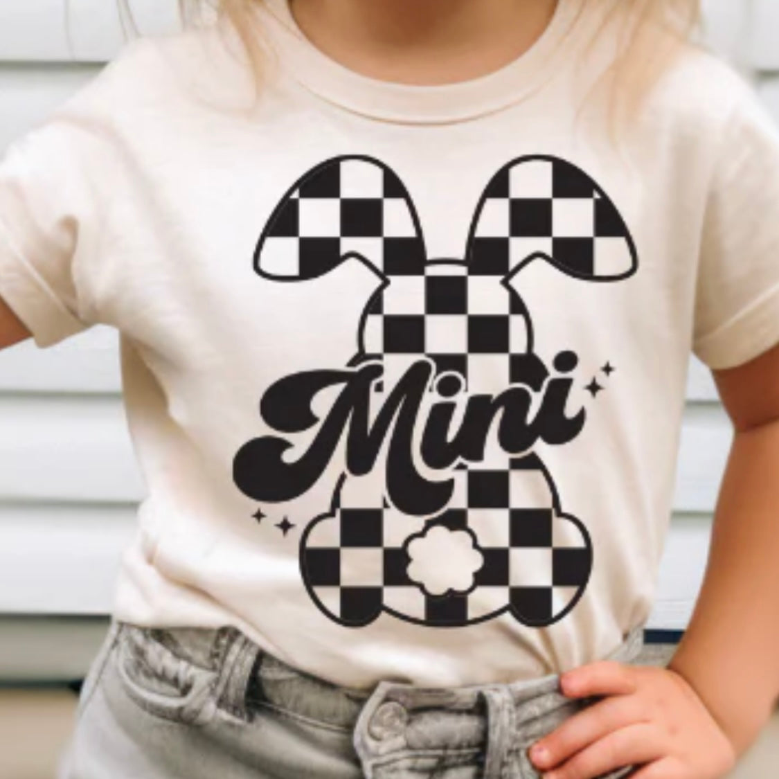 Single Color Screen Print - Mini retro bunny (kids)