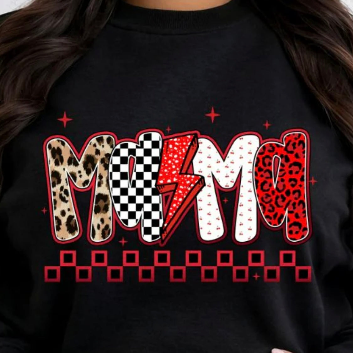 Mama Black and Red Checkered RTS Glitter Clear Film Screen Print RESTOCK