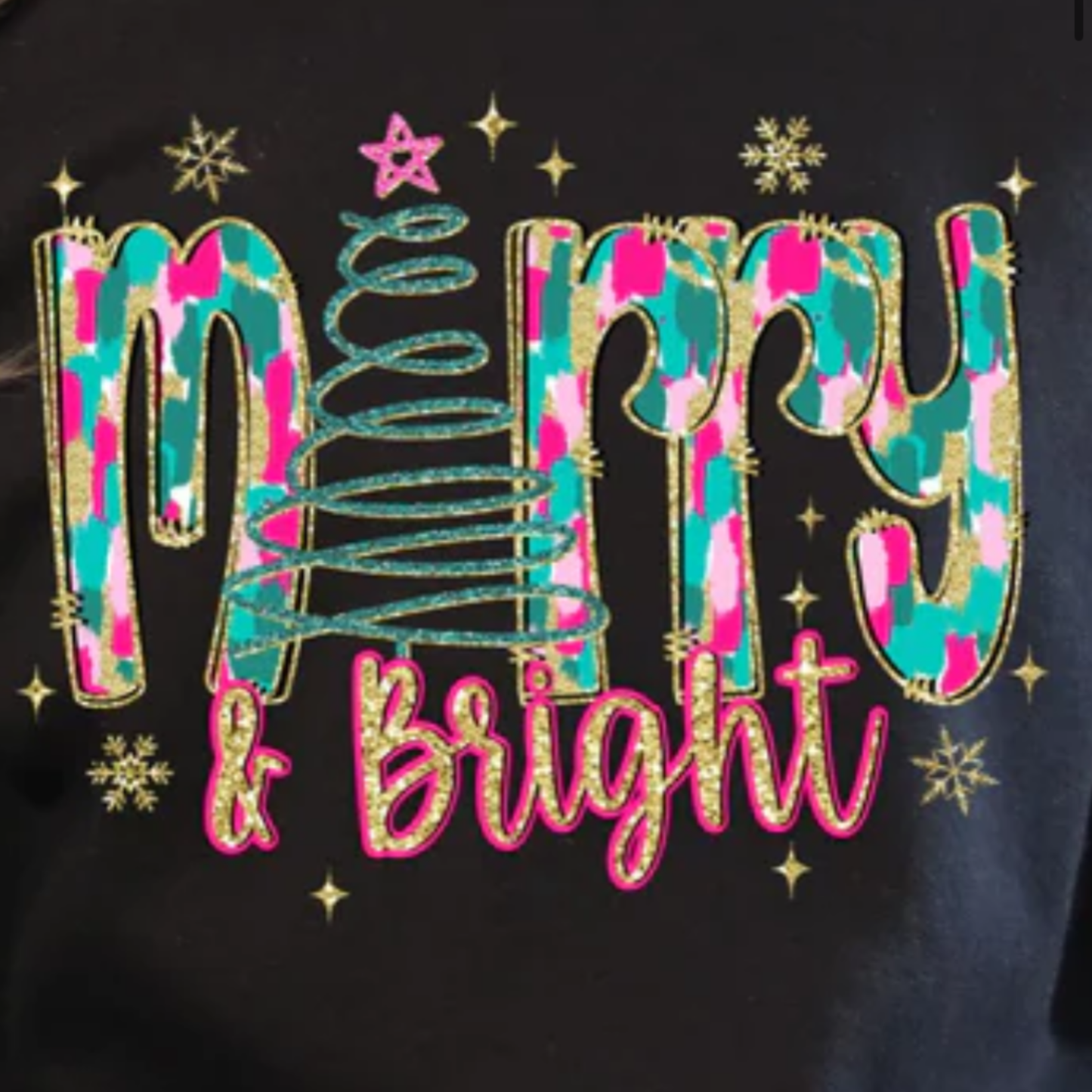 Merry & bright RTS Glitter Clear Film Screen Print