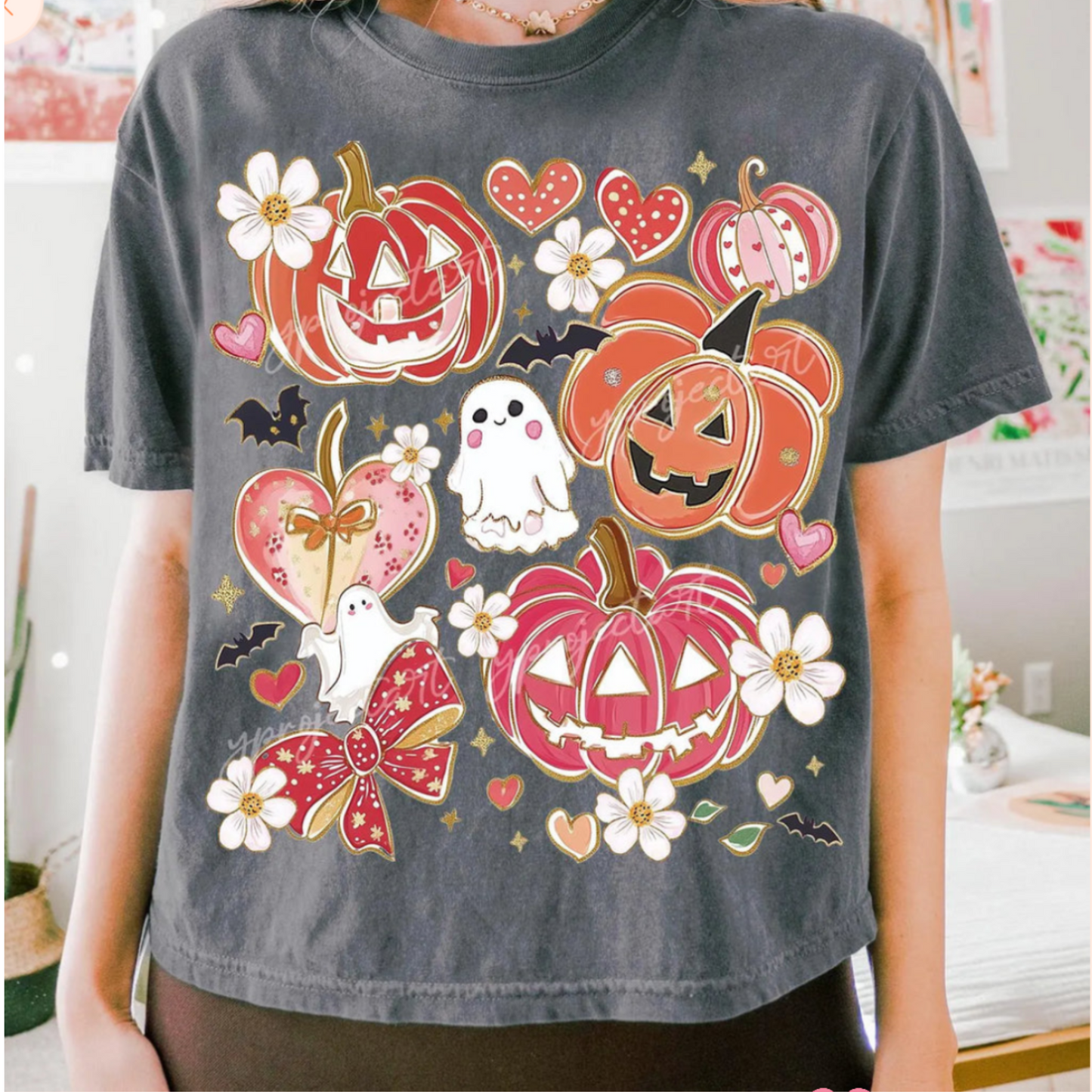 PUMPKIN HEARTS & BOWS COQUETTE RTS Glitter Clear Film Screen Print