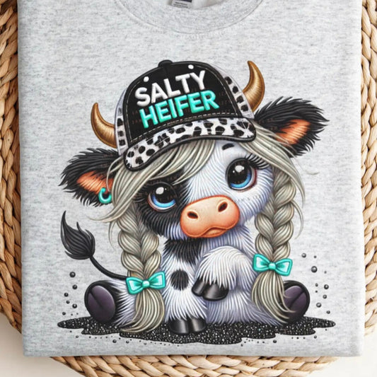Salty Heifer Baby Cow RTS Glitter Clear Film Screen Print