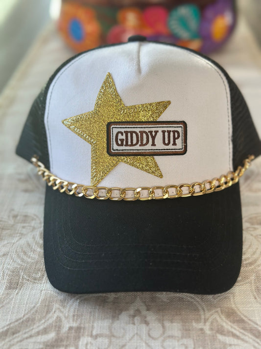 Giddy Up - Snapback Trucker Hat - Black/White