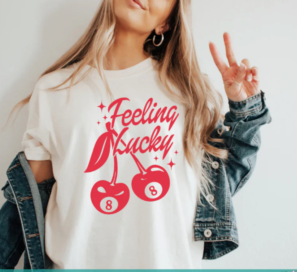 Single Color Screen Print - Feeling Lucky (Red)