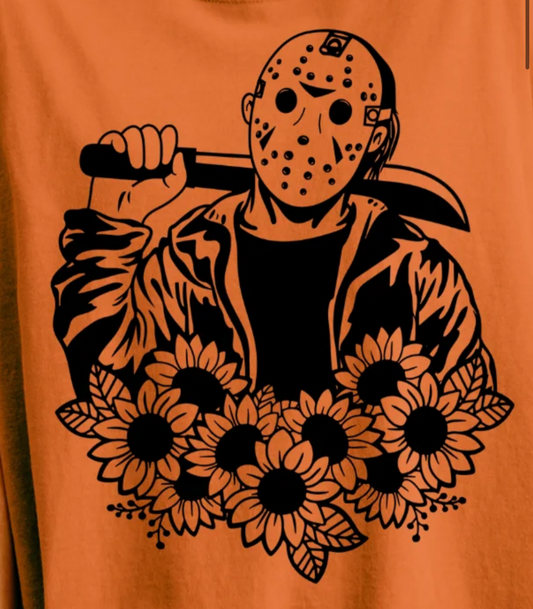 Single Color Screen Print - Jason Sunflowers Halloween