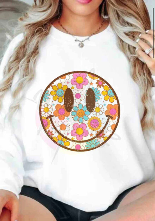 FLOWER POWER SMILEY RTS Glitter Clear Film Screen Print