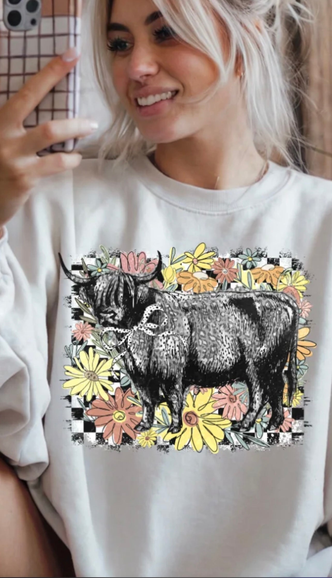 Full Color Screen Print - Checkered Cow