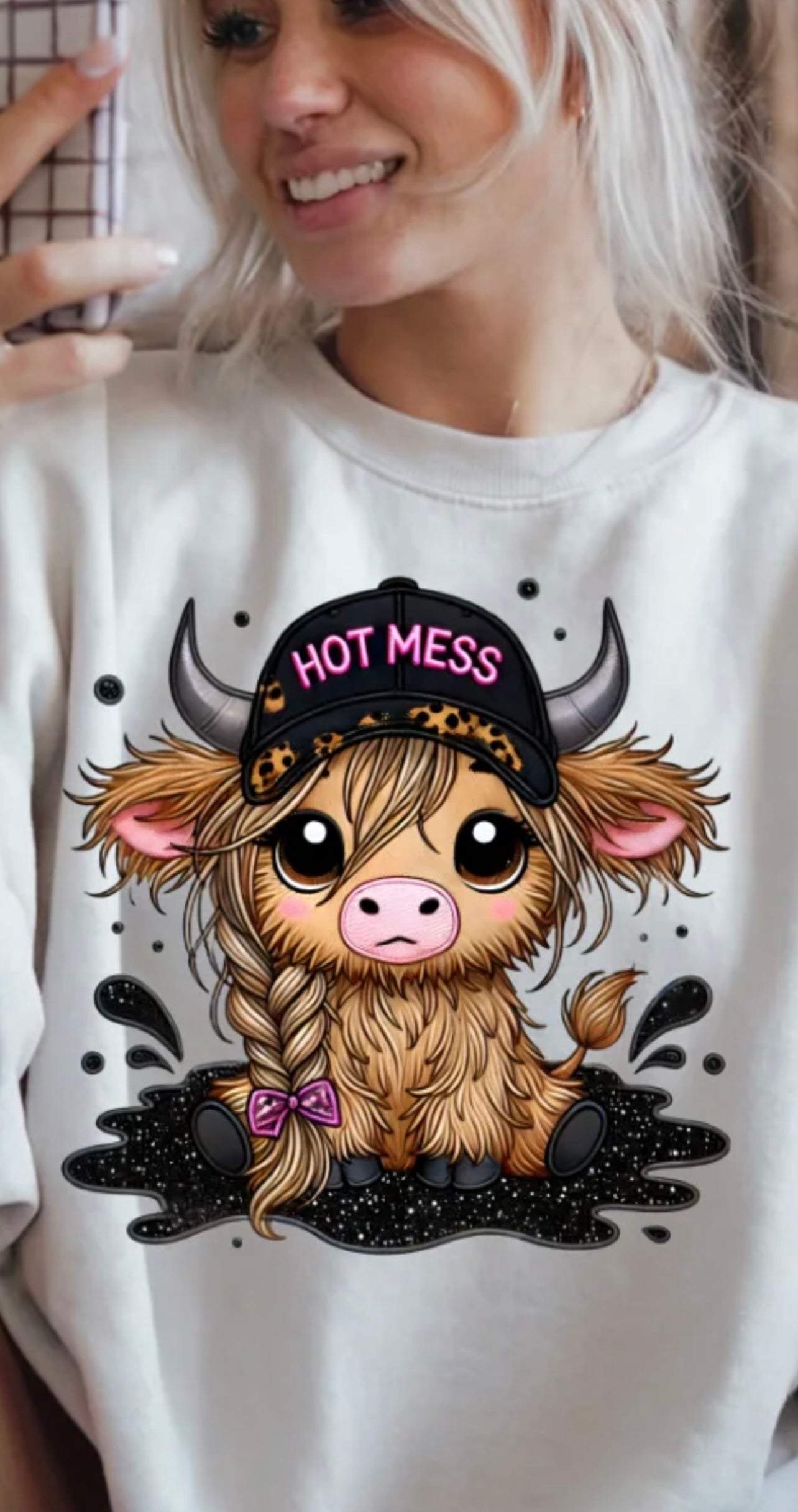 Full Color Screen Print - hot mess pink baby cow
