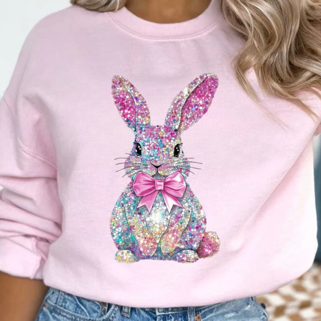 Rhinestone Easter Bunny RTS Glitter Clear Film Screen Print