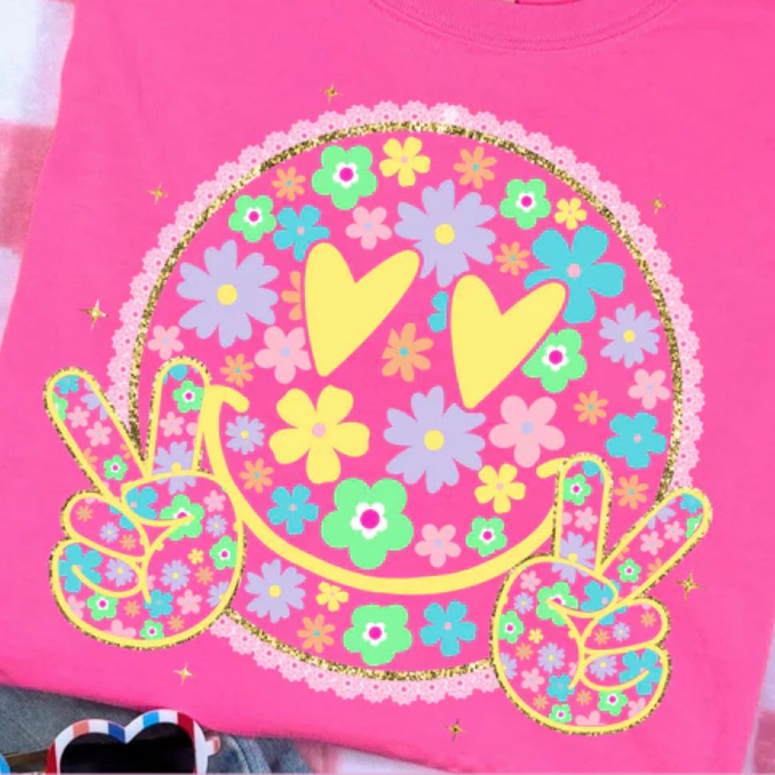 Full Color Screen Print - Smiley Peace Flower