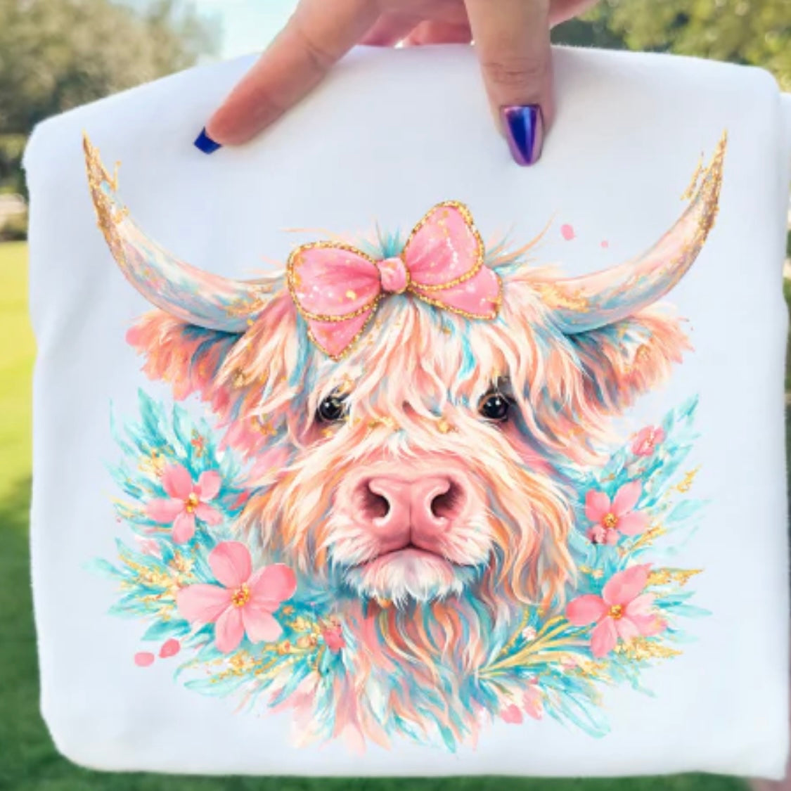 Pink Highland Cow - Full Color Screen Print