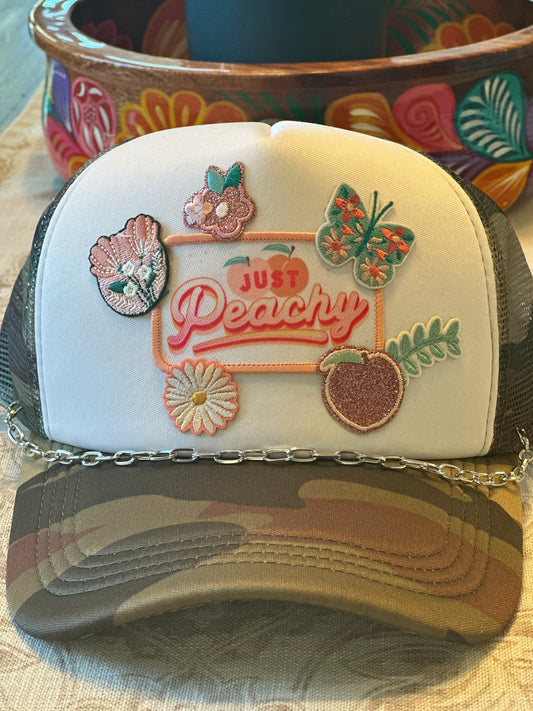 Just Peachy Snapback Foam Trucker Hat - Camouflage Green/White