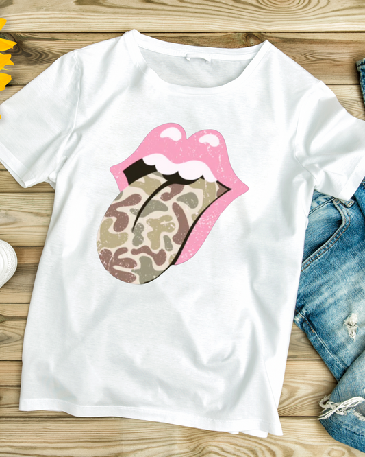 Full Color Screen Print - Pink Camouflage Lips