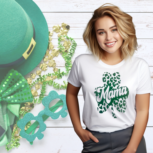 Single Color Screen Print - MAMA Leopard Print St Patrick's Day