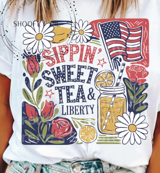 SIPPIN SWEET TEA & LIBERTY RTS Glitter Clear Film Screen Print