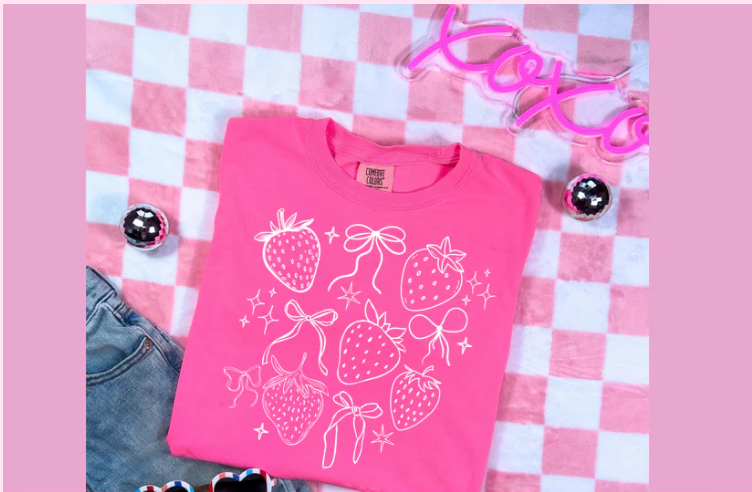 Single Color Screen Print - STRAWBERRIES AND BOWS