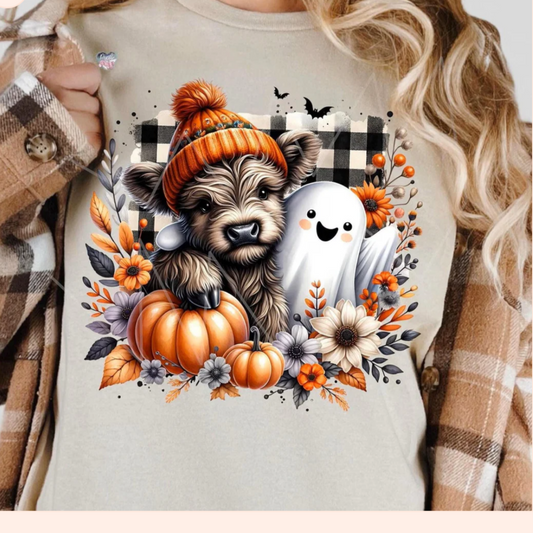 HIGHLAND COW & GHOST HALLOWEEN RTS Glitter Clear Film Screen Print