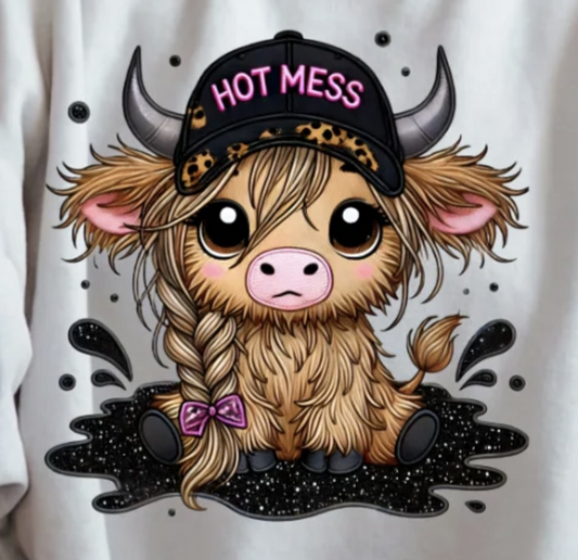 Full Color Screen Print - hot mess pink baby cow